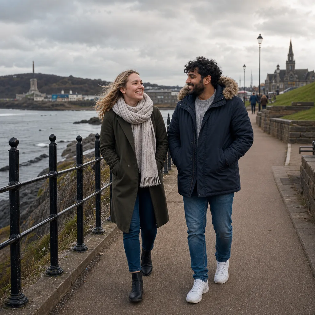 Two people looking across the River Tyne from Gateshead Quays